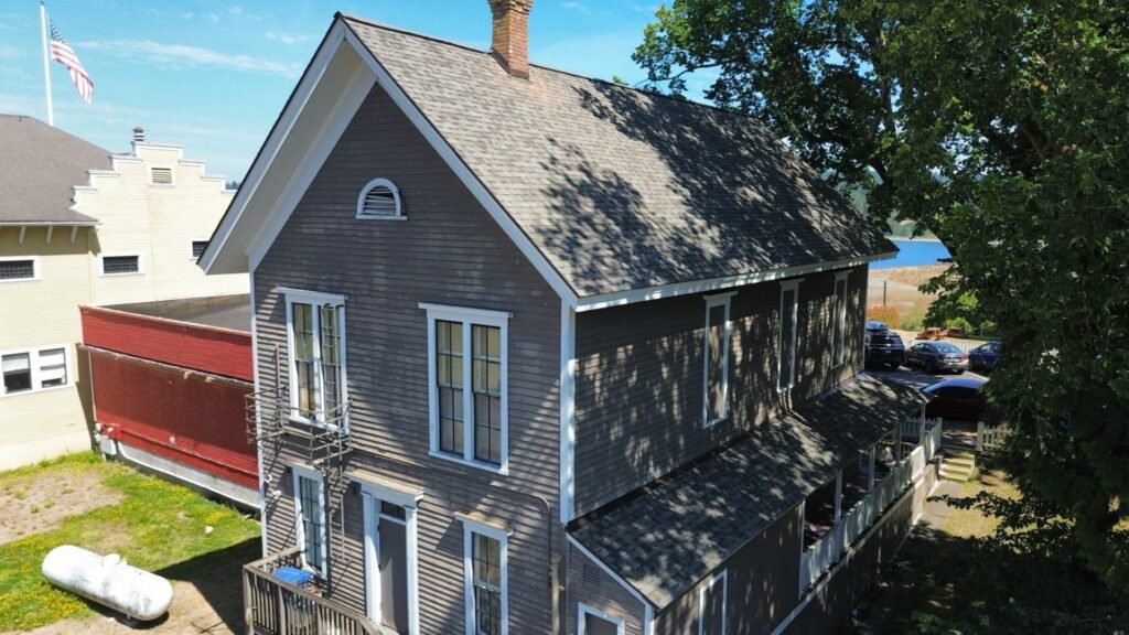 New Owens Corning Duration Driftwood roof on the historic Franklin Lodge No. 5 in Port Gamble, WA