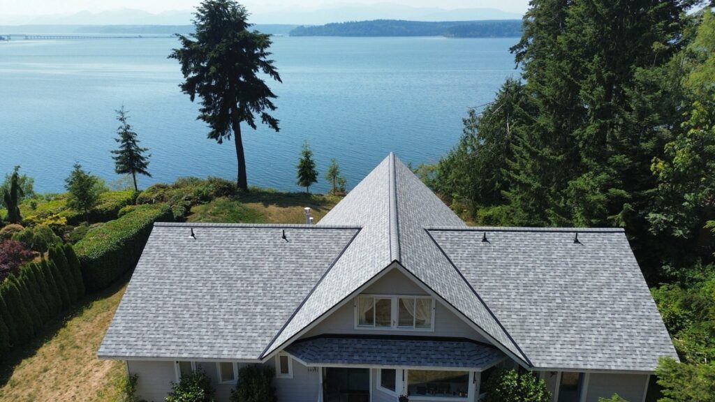Owens Corning Duration Sierra Gray roof on a Hood Canal waterfront home in Kingston, WA